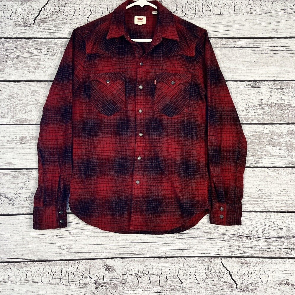 Levi's Red/Black Pearl Snap Down  Long Sleeve Western Cut Flannel Size Small